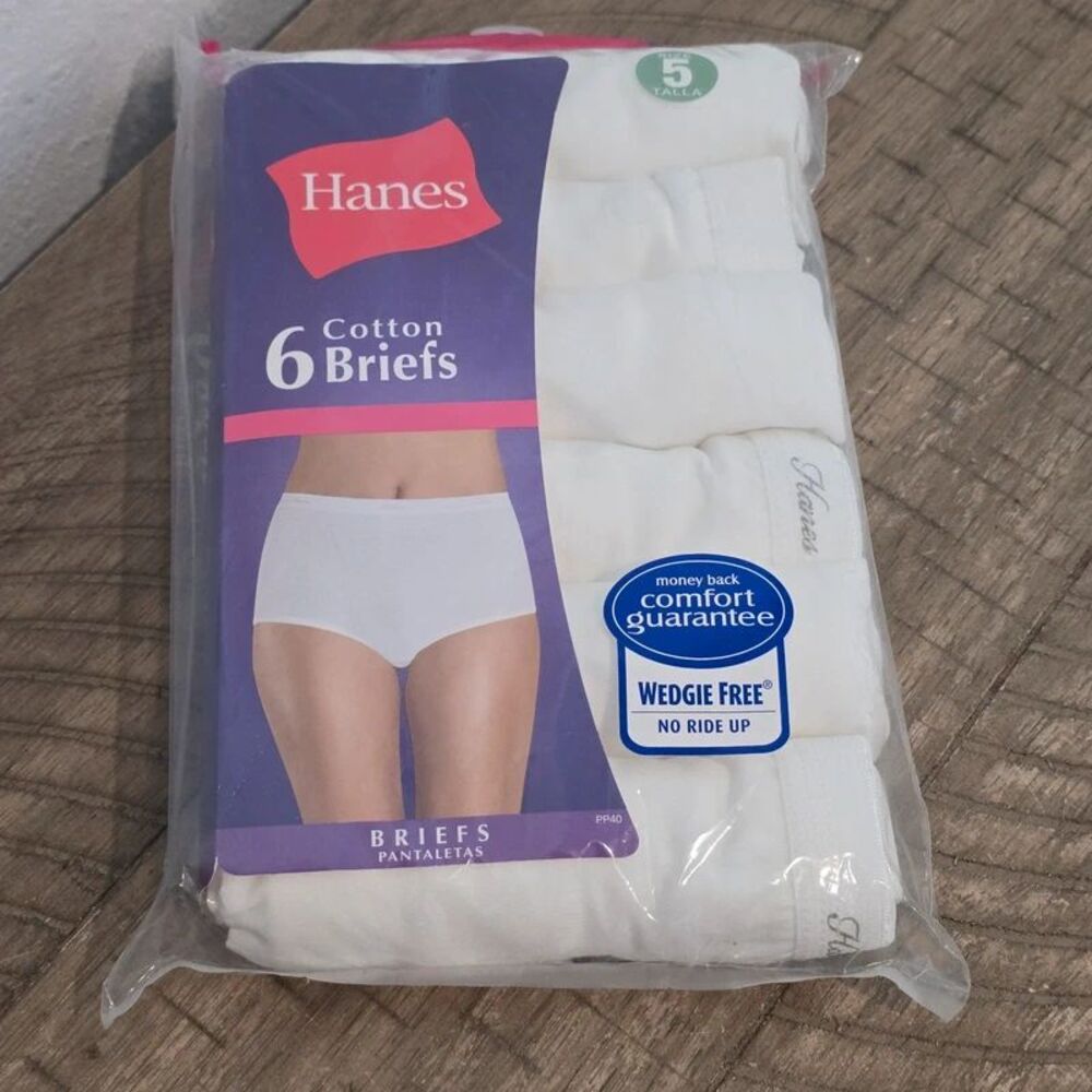 Hanes Women’s Cotton Briefs Size 5 Small White 6 Pack Tagless No Ride Up